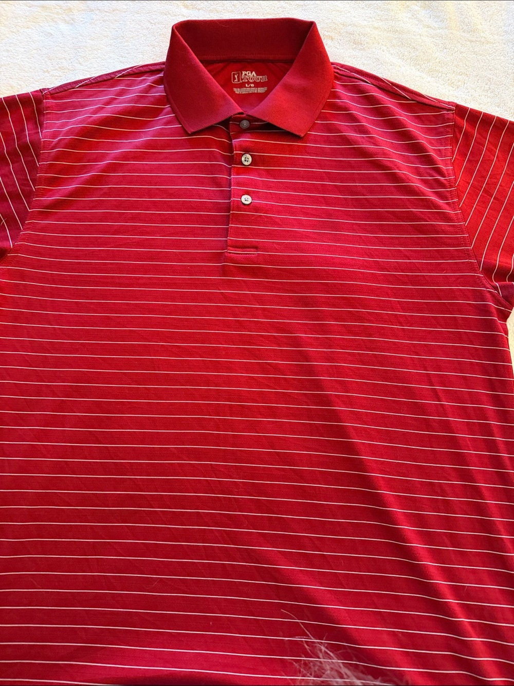 PGA TOUR Men’s Red Polo with Thin White Stripes
